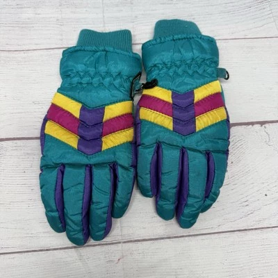 Guantes de esquí aislados estilo años 80-90 vintage verde azulado Thinsulate invierno niños talla 3-6X Foto 1 de 4
