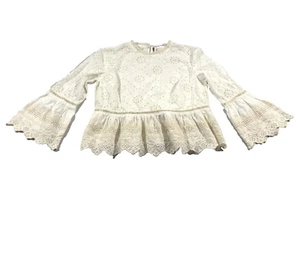 Free People Crop-Top weiß Häkelspitze lang Glockenärmel Ösen Boho Fee Gr. XS - Bild 1 von 11