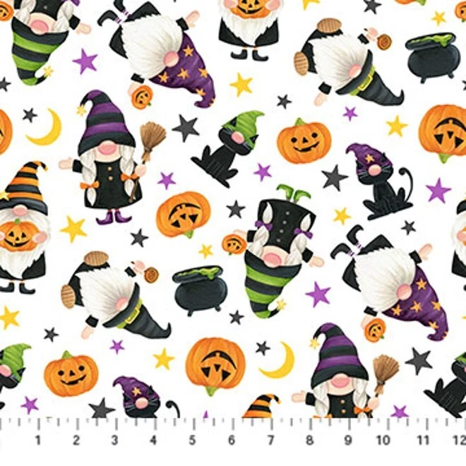 Northcott Gnomes Night Out 24662 10 Blanco Gnomo Lanzamiento Algodón Foto 1 de 1