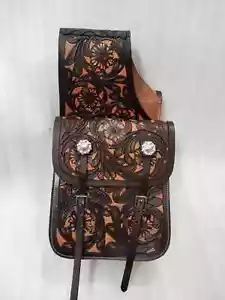 Best Quality Cowhide Leather Western Trail Tooling Carving Horse Saddle Bag . - Picture 1 of 5