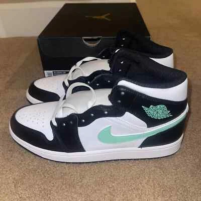 Nike Air Jordan 1 Mid Shoes White Black Green Glow DQ8426-103 Men's Size 11 NEW - Image 1 of 4