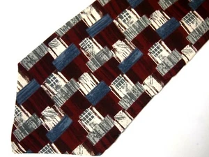 Vtg Zylos George Machado Mens Necktie Tie Burgundy Red Grey Geometric 56" Short - Picture 1 of 4