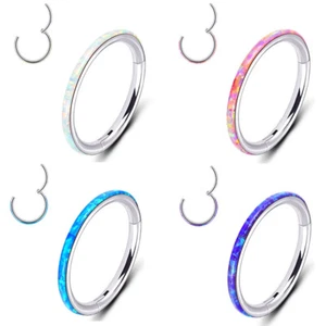 1PC Nose Rings Surgical Steel Opal Septum Piercing Septum Clicker Ring Earrings - Picture 1 of 11