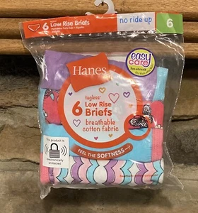 Hanes Girls 6 pair 100% cotton print low rise briefs panties SIZE 6 - Picture 1 of 2