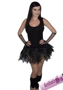 Neon Black Sparkle Tutu Skirt Legwarmer Gloves Gothic 80's Fancy Dress Hen Party - Picture 1 of 3