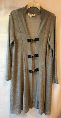 Cárdigan gris tejido largo con hebillas Simply Noelle para mujer talla 8-10 B2 Foto 1 de 4