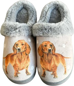 E&S Pets Red Dachshund Snugg Slippers for Pet Lovers - Fuzzy Memory Foam, L/XL - Picture 1 of 4