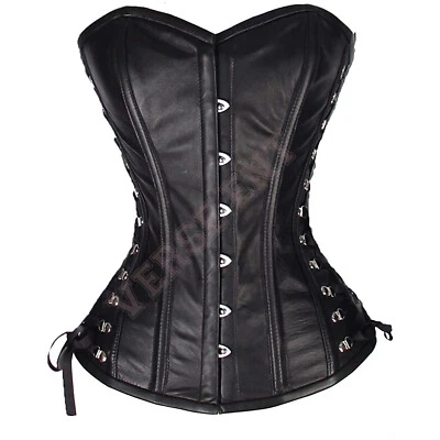 Corsé de cuero de entrenamiento de cintura corporal deshuesado doble acero resistente para mujer sobre busto Foto 1 de 4