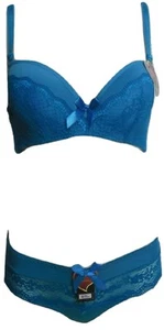 Lingerie femme : ensemble soutien gorge push up et tanga , bleu 85C - Picture 1 of 4