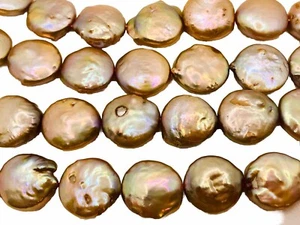 Freshwater Cultures Pearl Coin Beads Champagne 12mm Qty: 12 - Picture 1 of 2
