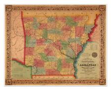 Colton's old railroad & township state map of ARKANSAS circ 1854 24 x 32