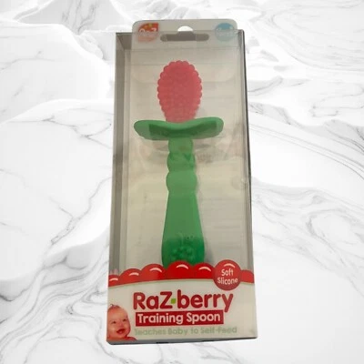 Cuchara de Entrenamiento Razberry Cuchara de Silicona Suave para Bebé Autoalimentación Roja y Verde 4m Foto 1 de 3