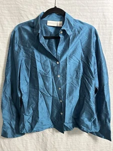 Blusa Worthington azul verdoso seda abotonada talla 12 - Imagen 1 de 6
