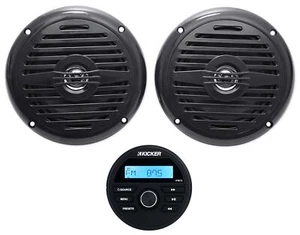 Receptor Bluetooth de medios digitales con orificio de calibre KICKER KMC2 + (2) altavoces negros de 5,25" - Imagen 1 de 12