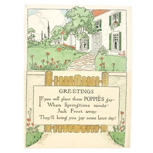Gay Poppies Springtime Greeting Card 1920s Vintage House Illustration Art D1182 - Picture 1 of 4