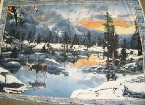 Last Light 日落驼鹿湖野生动物南海拼接织物 — 第 1/1 张图片