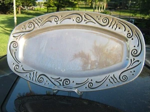 LENOX METAL OVAL SERVING TRAY CURLY STYLE DESIGN 15.5" GREAT FOR PICNIC - Picture 1 of 6