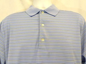 Donald Ross Men's Medium Blue Striped Polyester Golf Polo Shirt 3-Button Placket - Picture 1 of 7