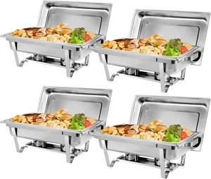 4 Stück 8 Quart Chafing Dish Edelstahl Chafer Sets Gastronomie Speisenwärmer - Bild 1 von 5
