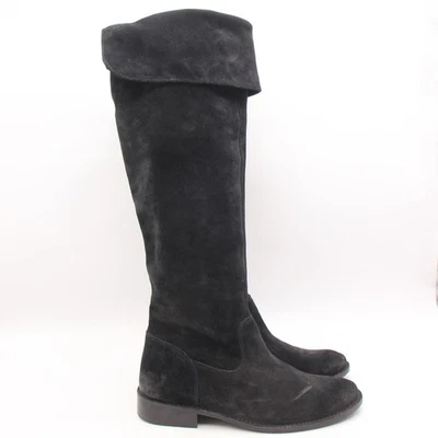 Botas femininas Frye Over The Knee Shirley 7,5 B couro camurça preta dobrável - Imagem 1 de 4