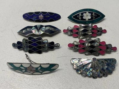 Lote De Colección De 8 Pinzas De Pelo ALPACA México Abulón Mop Shell Incrustación Foto 1 de 4