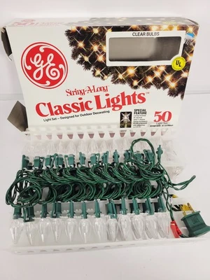 GE STRING A LONG CLASSIC LIGHTS 50 LIGHT SET CLEAR BULBS INDOOR OUTDOOR - Image 1 of 4