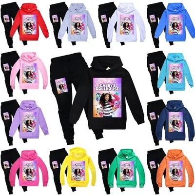 Kids Girls Gabby's Dollhouse Print Hoodies Pants Suits Casual Tracksuit Sets UK - Image 1 of 4