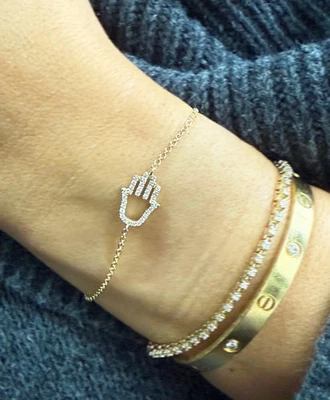 Pulsera Hamsa Cvd Diamante Hamsa Pulsera Regalo Hamsa Oro Amarillo 14K 0.20ctw Foto 1 de 4