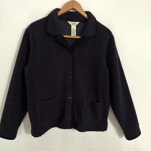 Vtg LL Bean Fleece Cardigan Sweater Womens M Button Up Shacket Gorpcore Chore - Picture 1 of 7