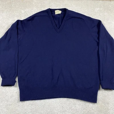 Suéter Vintage LL Bean Para Hombres XL Azul Marino Lana de Cordero Cuello en V Hecho en Escocia Años 90 Foto 1 de 4