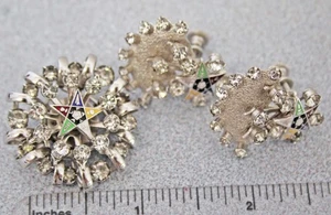 Round 2 Layer Glass Rhinestone Order of The Eastern Star Broach & Earrings J12 - Picture 1 of 8