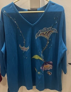 Quacker Factory 2X Gorgeous Floral  Embroidered Embellished  Top NWT - Picture 1 of 5