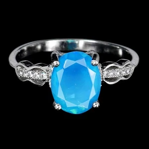 925 Sterling Silver Ring Oval Blue Opal 9x7mm Natural Gemstone Jewelry Size 7 - Picture 1 of 14