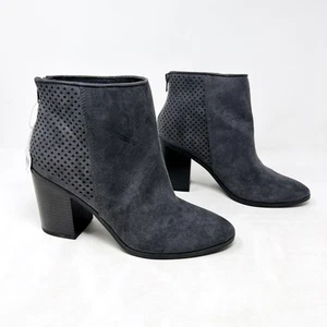 American Eagle Size 9.5 Gray Faux Suede Perforated Chunky Heel Ankle Boots NWT - Picture 1 of 11