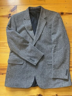 Lands End Sport пальто опрятный елочка твид ягнят шерсти блейзер черный серый 46L - Изображение 1 из 4