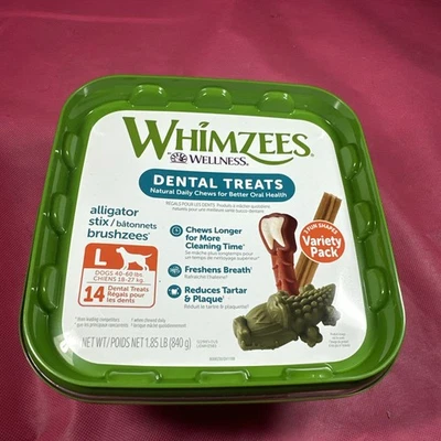 Paquete de variedad de golosinas dentales para perros grandes Whimzees 14 unidades masticables naturales Foto 1 de 3