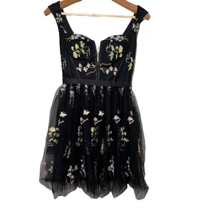 Black Tulle Corset Babydoll Embroidered Bow Y2K Whimsygoth Dark Fairy - Picture 1 of 13