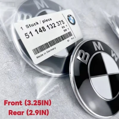 2PCS Hood (82mm)+Rear (74mm) Trunk OEM For BMW Badge Emblem Logo White Black - Image 1 of 4