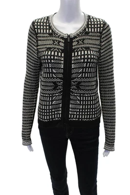 Karen Millen Women's Long Sleeves Full Zip Cardigan Sweater Black White Size 2 - Image 1 of 4