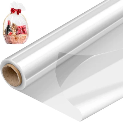 Rollo envolvente de celofán transparente de 34"x100 pies cesta de regalo de papel plástico de 2,5 mil Foto 1 de 4
