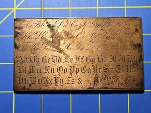 RARE J.B. Wiggins Engraver Chicago Copper Plate Alphabet Sample Letters 4.5x2.5" - Picture 1 of 7