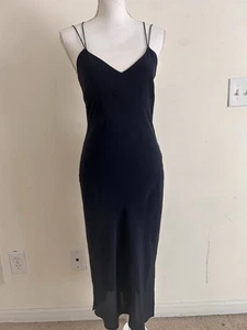 Madewell 100% Silk Sleeveless Maxi Slip Dress V-Neck Navy Size 2 - Picture 1 of 6