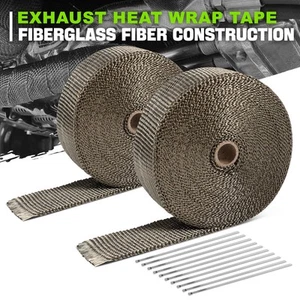 2" Titanium Fiberglass 50Ft Exhaust Header Heat Wrap & 10PC Stainless Steel Ties - Picture 1 of 5