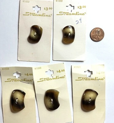 5 pc Natural Horn Buttons Vintage Streamline  1  1/8"  &  7/8"    NEW - Image 1 of 2