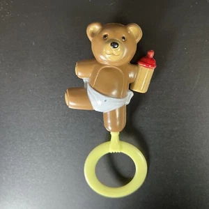 Vintage 1980’s Playskool Plastic Blue Teddy Bear Diaper Bottle Rattle - Picture 1 of 3