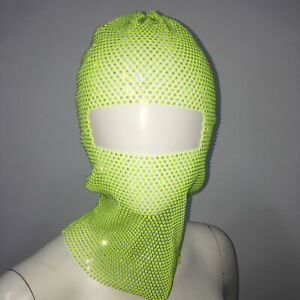 Women Rhinestone Face Mask Balaclava Crystal Glitter Headwear Party Mesh