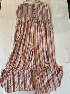 Almost Famous Jumpsuit Junior 3X weites Bein mit Seitenschlitz gesmoktes Mieder gestreift - Bild 1 von 15