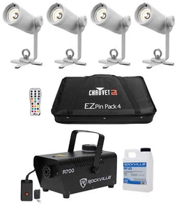 Chauvet DJ Ezpin Pack 4 EZpin Pin Spot Light Fixtures+IRC-6 Remote+Case+Fogger - Picture 1 of 12