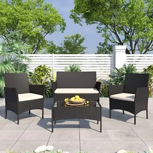 Rattantree Rattan Garden Furniture Sets, 4 Piece PE Garden Sofa Sets with Thick  - Picture 1 of 6