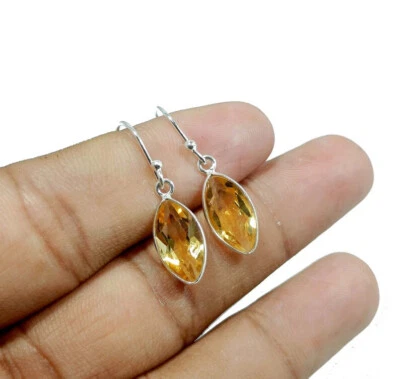 Dazzling Citrine Topaz Gemstone 925 Sterling Silver Handmade Earring S-38 - Image 1 of 4